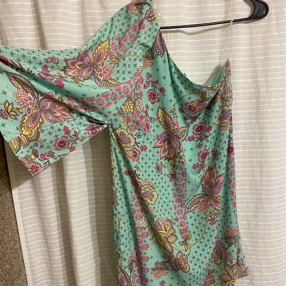 One shoulder patterned pastel dress